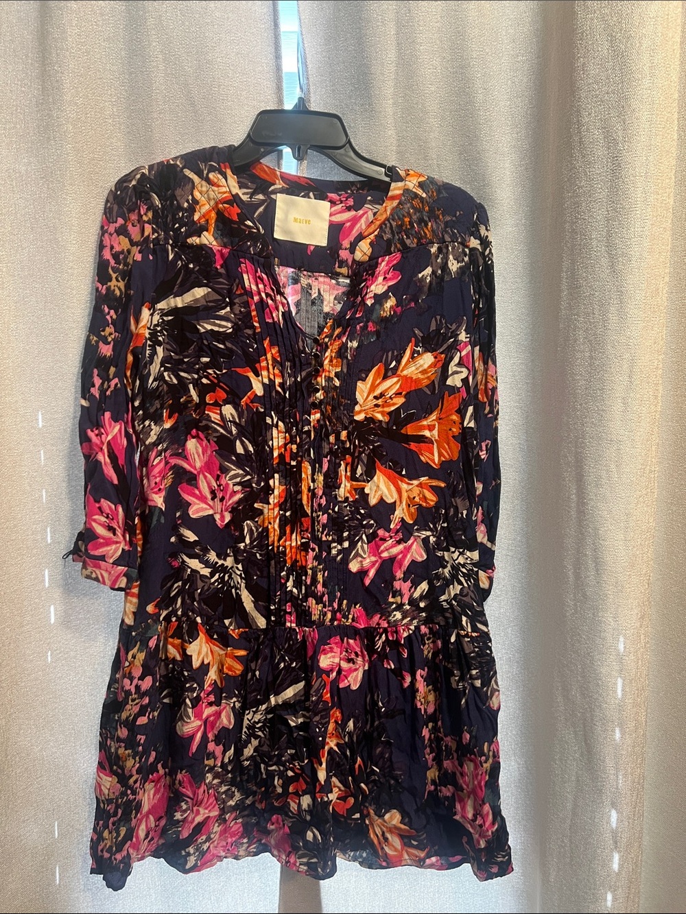 Maeve Navy Floral Mini Dress with Pink & Orange Blooms